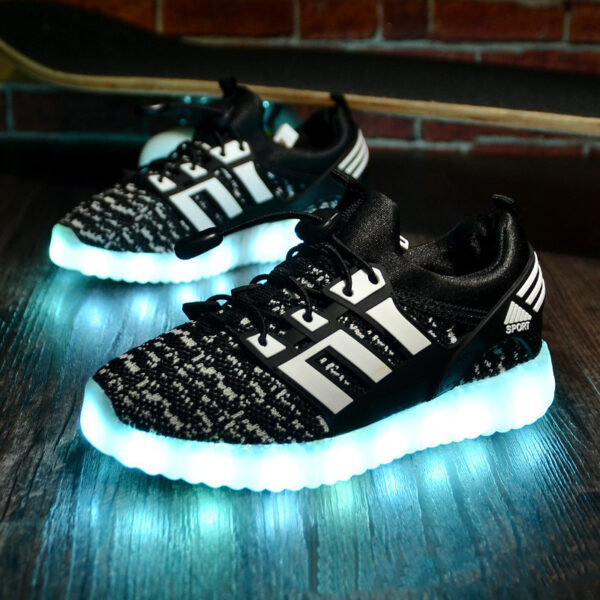 Rechargeable Luminous Shoes Children Shoes USB Colorful Flying Woven Light Shoes - Image 2