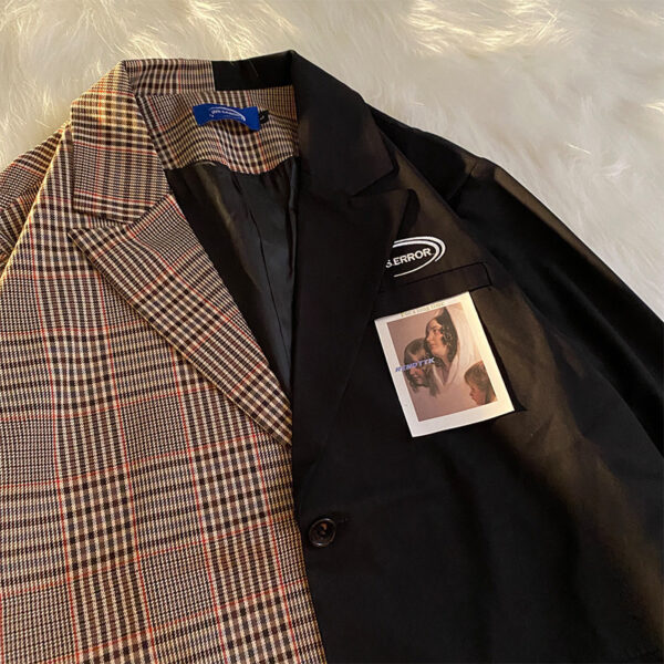 Retro Plaid Stitching Suit Jacket Niche Couple Suits - Image 3