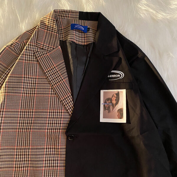 Retro Plaid Stitching Suit Jacket Niche Couple Suits - Image 5