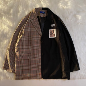 Retro Plaid Stitching Suit Jacket Niche Couple Suits