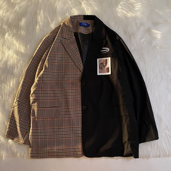 Retro Plaid Stitching Suit Jacket Niche Couple Suits
