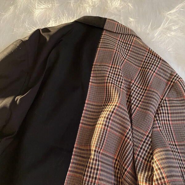 Retro Plaid Stitching Suit Jacket Niche Couple Suits - Image 2