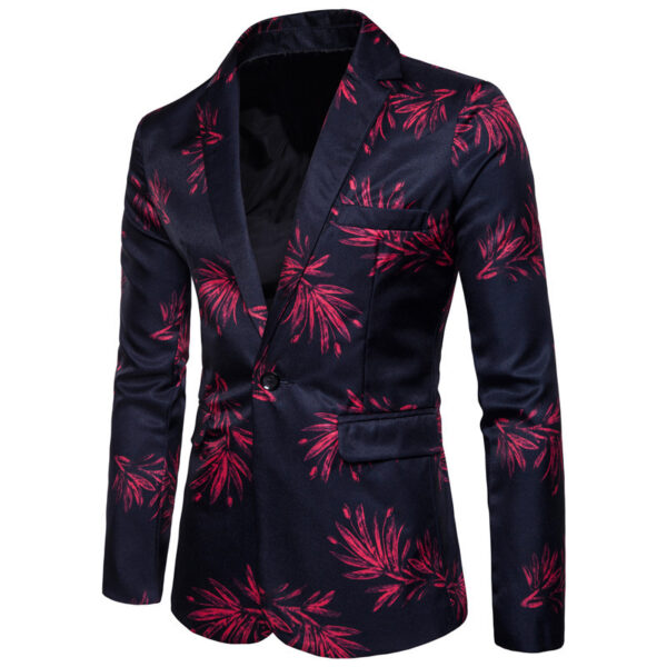 Men's European Size One Button Suit Red And Blue Flower Digital Printing - Image 2
